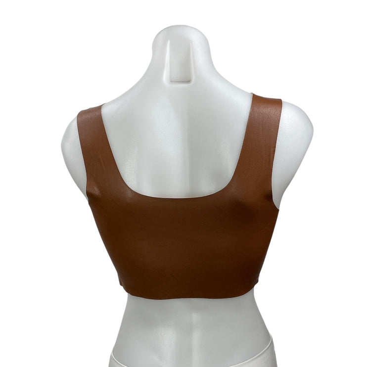 Commando Women's Brown Faux Leather Vegan Sleeveless Square Neck Crop Top Size S