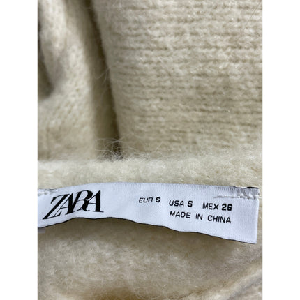 Zara Cream Beige Pearl Wool Beaded Long Sleeve Knit Crewneck Sweater Top Size S