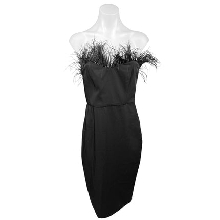 LPA Black Strapless Fur Trim Formal Cocktail Sleeveless Mini Sheath Dress Size S