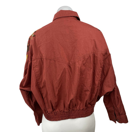 Tokyo Talkies Women's Brown Embroidered Floral Long Sleeve Button Up Shirt Top M