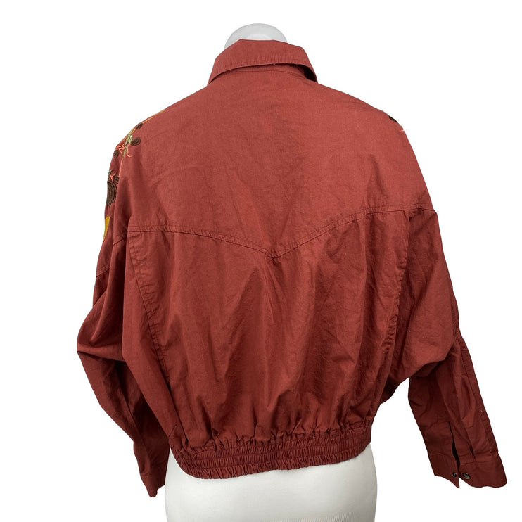 Tokyo Talkies Women's Brown Embroidered Floral Long Sleeve Button Up Shirt Top M