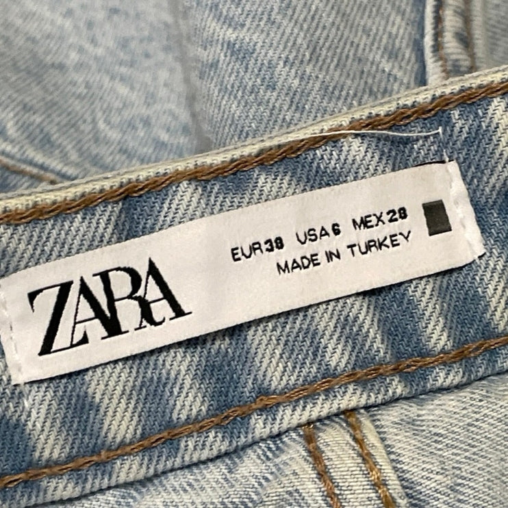 Zara Women's Blue High Rise Light Wash Distressed Cut Off Denim Jean Shorts S