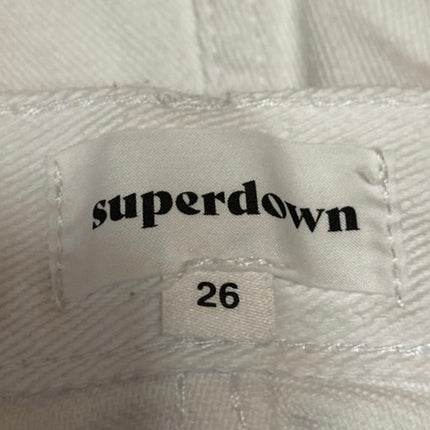 Superdown White Distressed Raw Hem High Waisted Denim Jeans Cutoff Shorts Sz 26