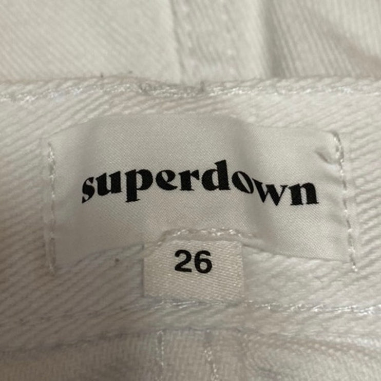 Superdown White Distressed Raw Hem High Waisted Denim Jeans Cutoff Shorts Sz 26