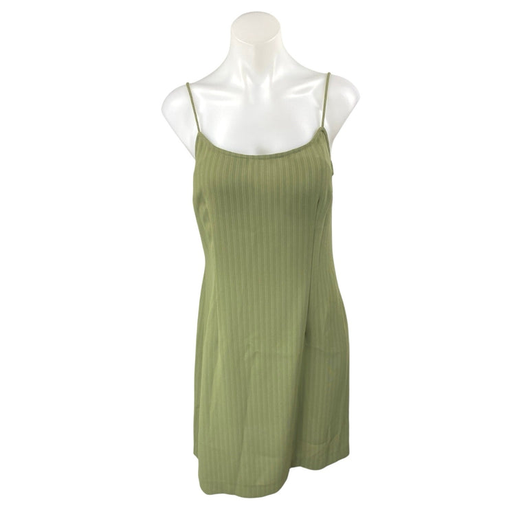 Vintage Barami Green Sleeveless Striped Seam Stitch Cami Tank Mini Slip Dress 8