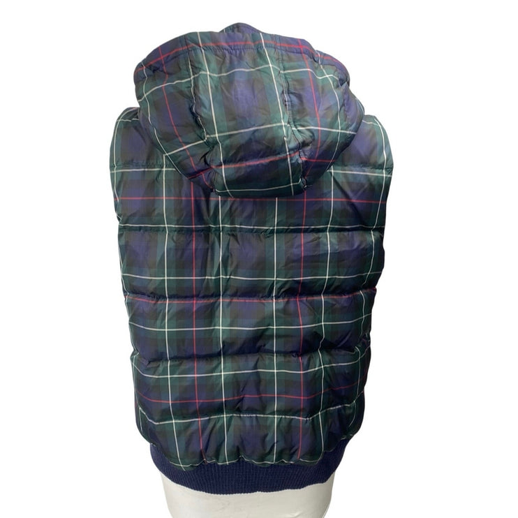 J.Crew Multicolor Plaid Checkered Zip Up Snap Button Hoodie Puffer Coat Vest XL