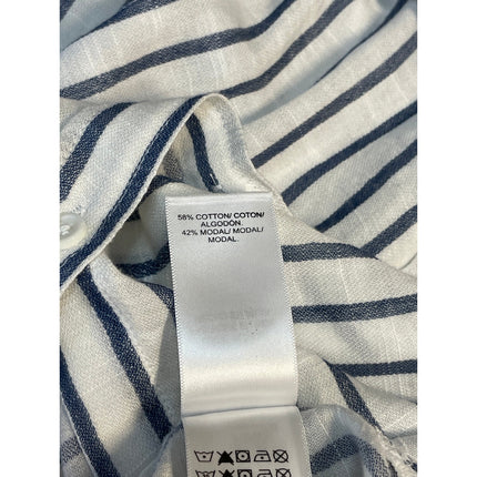 Lucky Brand Womens White Black Striped Long Sleeve Button Down Tunic Shirt Top L