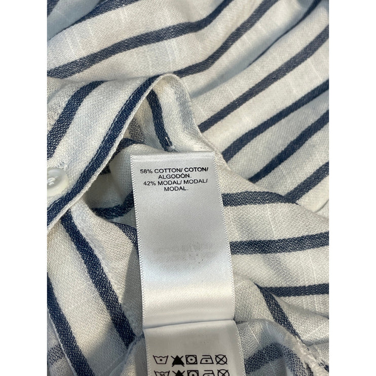 Lucky Brand Womens White Black Striped Long Sleeve Button Down Tunic Shirt Top L