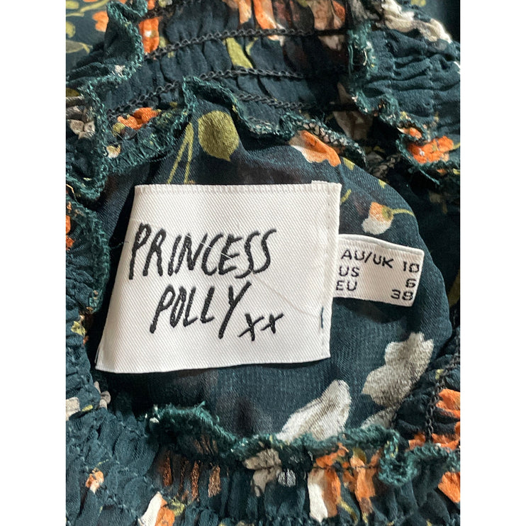 Princess Polly Evening Bloom Green Semi Sheer Ruffled Tiered Floral Mini Dress 6