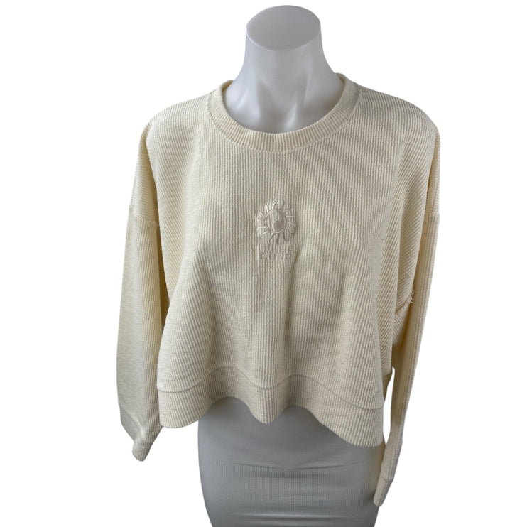 Billabong Women's Cream Embroidered Long Sleeve Crop Sweatshirt Sweater Top Sz M