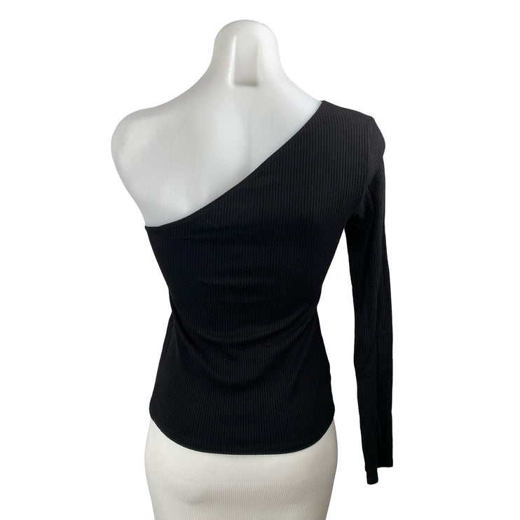 Reformation Stewart Womens Black Ribbed Knit One Shoulder Sculpt Crop Top Size S