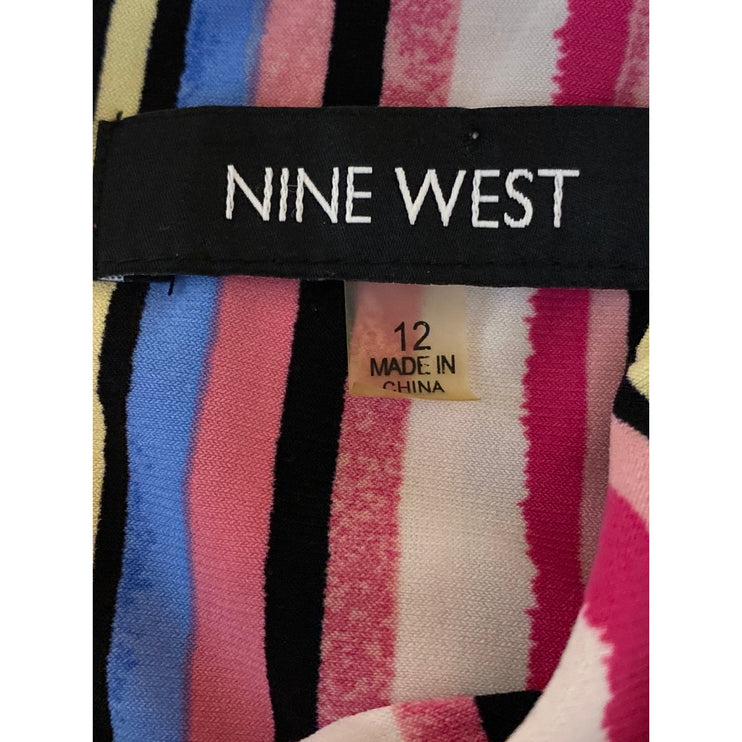 Nine West Multicolor Pink Sleeveless Striped Round Neck Mini A Line Dress Sz 12