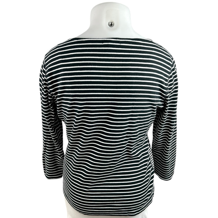 Chaps Black White Striped Long Sleeve 100% Cotton Knit T Shirt Tee Top Size 2XL