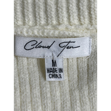 Cloud Ten White Cable Knit Bow Button Sleeveless Cardigan Sweater Vest Top Sz M