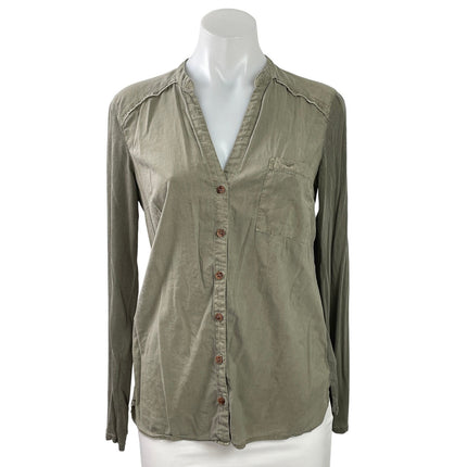 Splendid Women's Olive Green Long Sleeve V Neck Button Down Shirt Top Size XS