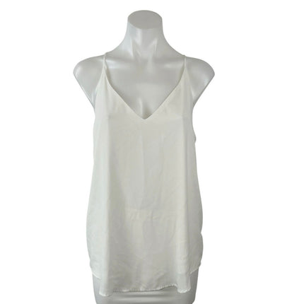 Evera B Womens White Satin V Neck Sleeveless Minimalist Cami Camisole Tank Top M