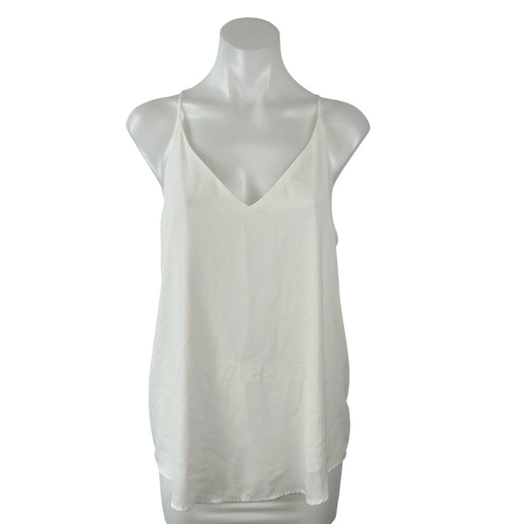 Evera B Womens White Satin V Neck Sleeveless Minimalist Cami Camisole Tank Top M