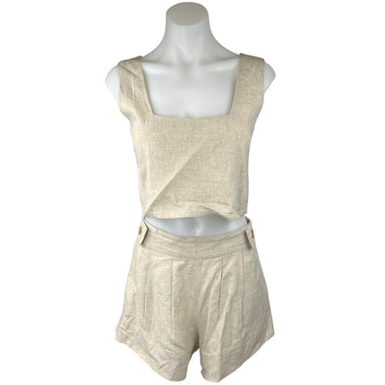 Free The Label Beige Linen Sleeveless Crop Top & High Waist Shorts 2 Piece Set S