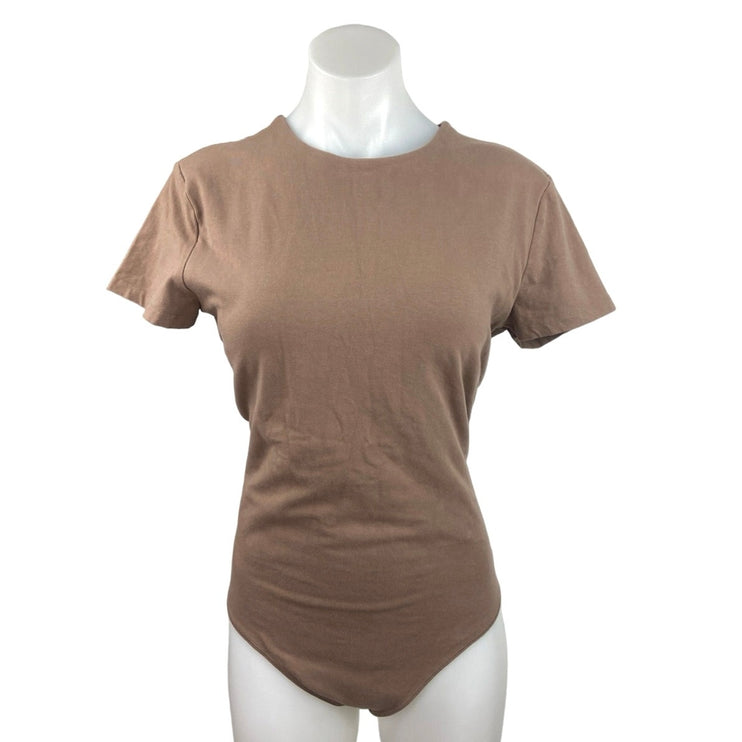 Abercrombie & Fitch Women Brown Crew Neck Short Sleeve One Piece Bodysuit Top XL