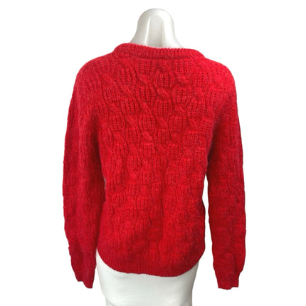 Manoush Women's Red Wool Cable Knit Long Sleeve Crew Neck Sweater Top Size S
