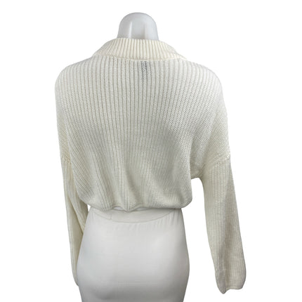 H&M Women's White Ribbed Knit Mock Neck Long Sleeve Cropped Sweater Top Size S