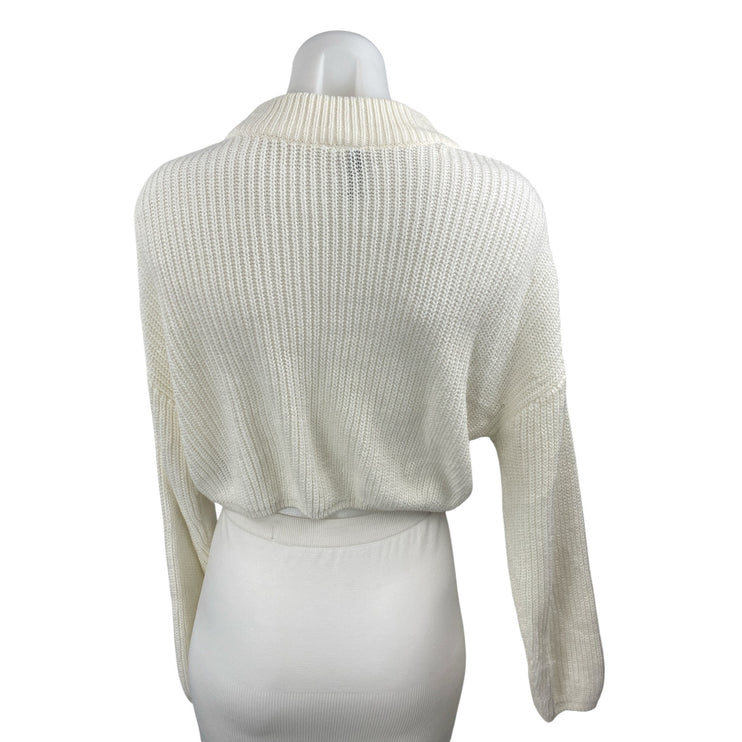 H&M Women's White Ribbed Knit Mock Neck Long Sleeve Cropped Sweater Top Size S