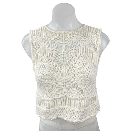 Abercrombie & Fitch Macrame Womens White Crochet Knit Sleeveless Crop Tank Top M
