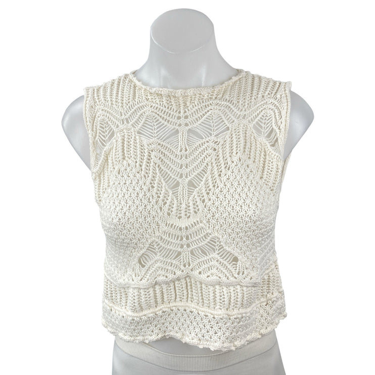 Abercrombie & Fitch Macrame Womens White Crochet Knit Sleeveless Crop Tank Top M