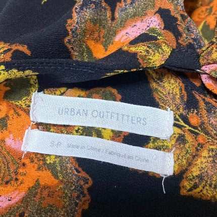 Urban Outfitters Black Floral Sleeveless Tie Wrap Ruffle Blouse Tank Crop Top S