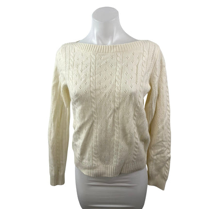 Aritzia Sunday Best Wool Cream Cable Knit Boat Neck Long Sleeve Sweater Top Sz S