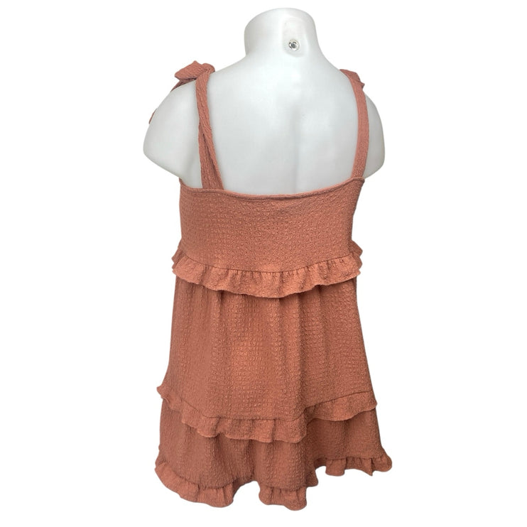 ASOS Brown Sleeveless Textured Ruffle Tiered Cami Mini Fit & Flare Tank Dress 12