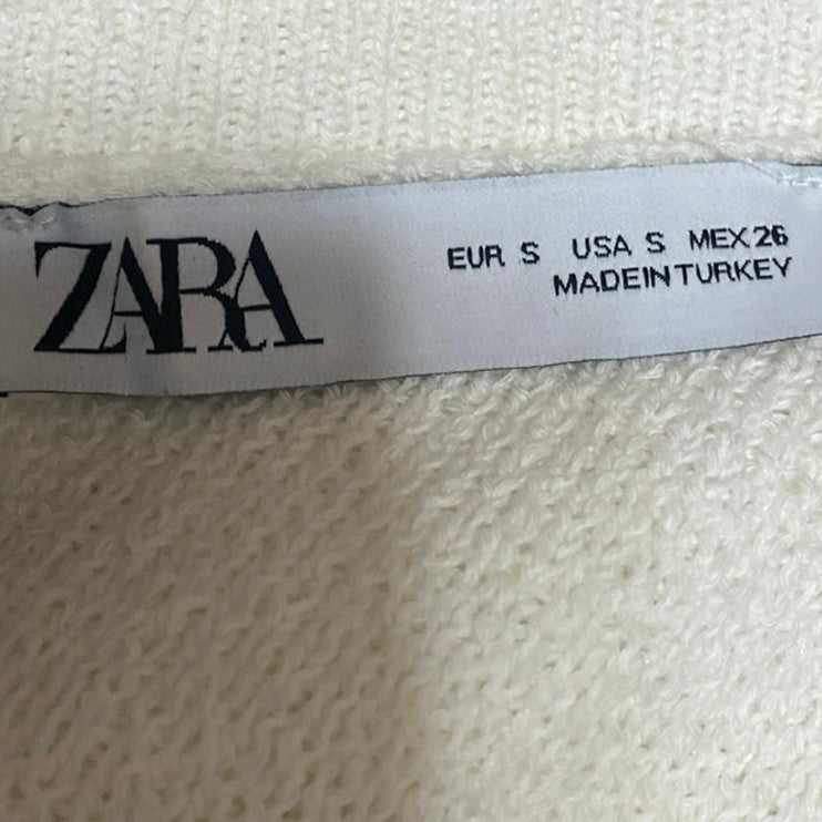 Zara White Button Down Pockets Long Sleeve Knit Cardigan Sweater Jacket Top Sz S