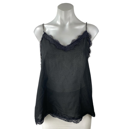 Zara Black Sleeveless Lace Floral Trim Sheer V Neck Cami Camisole Tank Top Sz M
