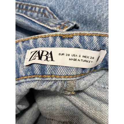 Zara Women's Blue Raw Frayed Hem High Rise Wide Leg Bootcut Denim Jeans Pants 6
