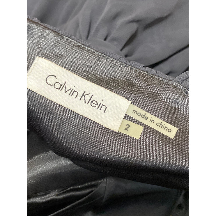 NEW Calvin Klein Black Mesh Sheer Ruched V Neck Sleeveless Mini A-Line Dress 2