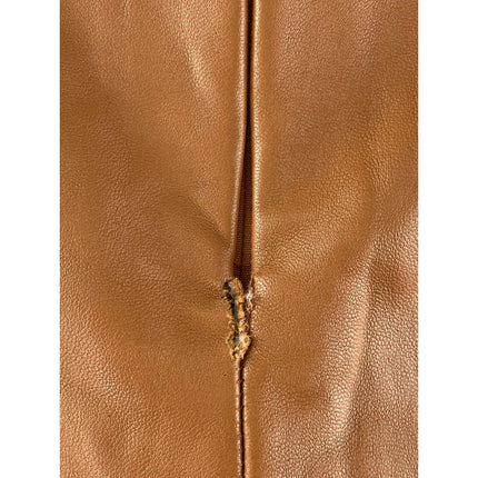 Michelle Mason Faux Vegan Leather Brown Zip Back Mini Pencil Wrap Skirt Size 4