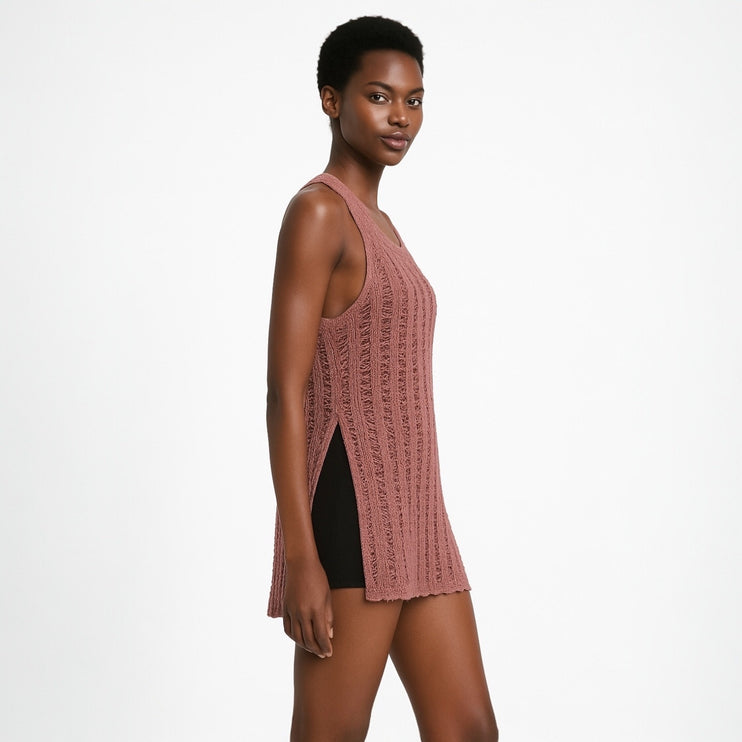 American Eagle Pink Crochet Sleeveless Mini Beach Coverup Tank Tunic Dress Sz M