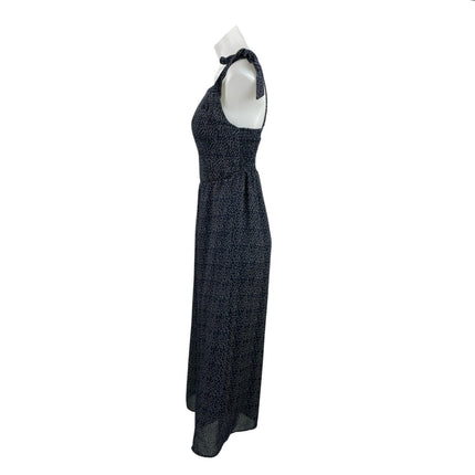 Women's Black Tie Strap Sleeveless Dots Square Neck Wide Leg Jumpsuit Size M