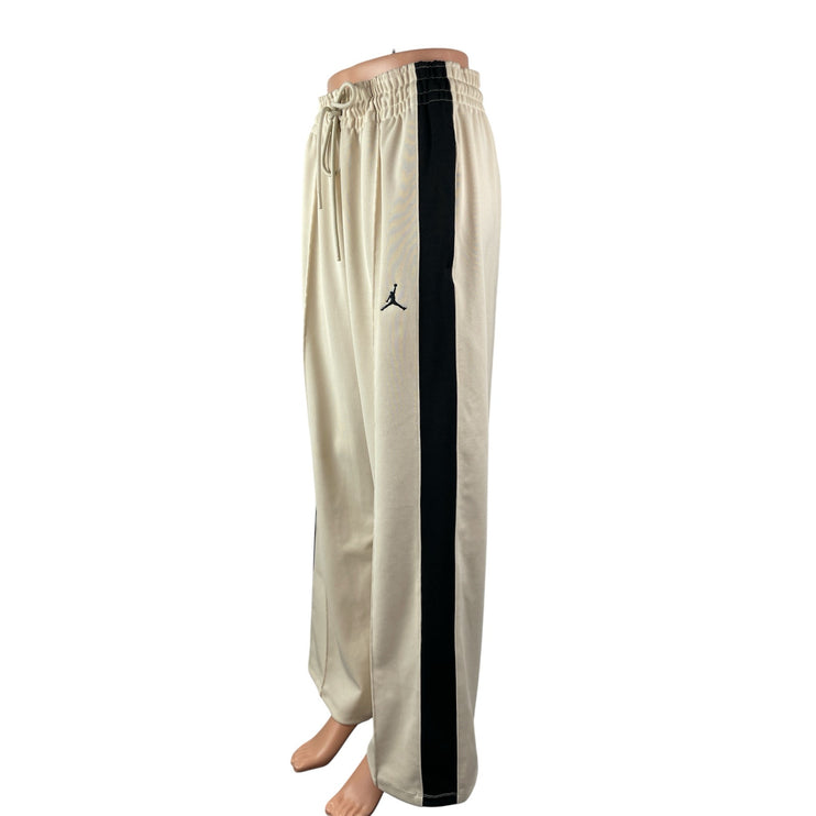 Jordan Womens Beige Black Wide Leg High Rise Workout Athletic Track Pants Size M
