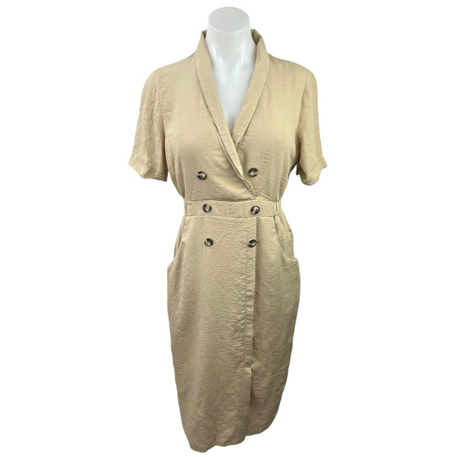 Asos Women's Beige V-Neck Collared Short Sleeve Calf Length Blazer Dre –  Brie