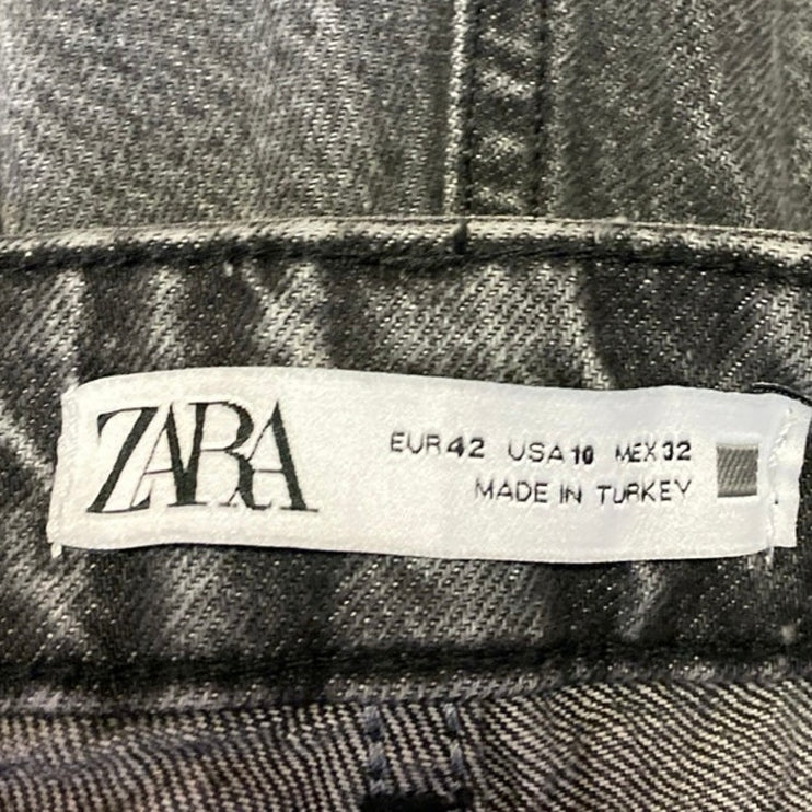 Zara Women's Black High Waisted Straight Wide Leg Denim Jeans Pants Size 10