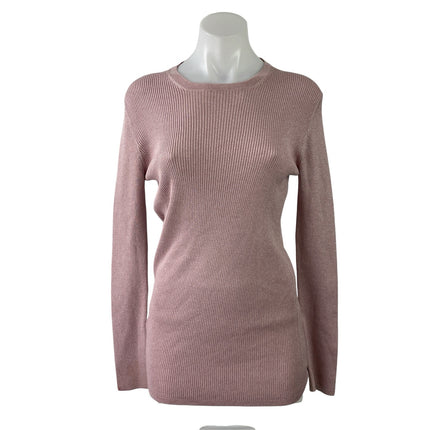 Prada Womens Pink Wool Silk Blend Metallic Rib Knit Long Sleeve Sweater Top 46