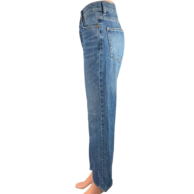 Zara Blue Medium Wash High Rise Ankle Faded Straight Leg Denim Jeans Size 2