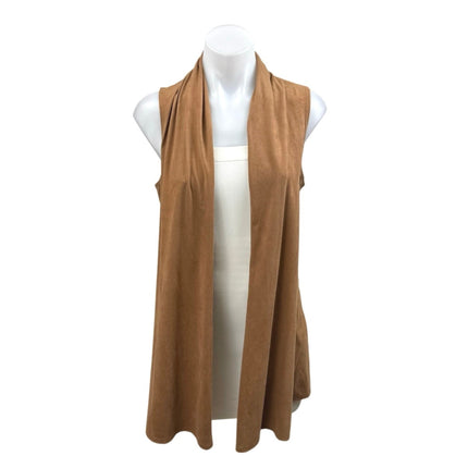 AB Studio Women's Brown Faux Suede Sleeveless Open Front Cardigan Vest Top Sz S