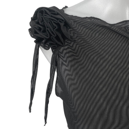 NEW Noisy May Black Mesh Sheer Rose Bow Sleeveless Cami Blouse Tank Top Size XS
