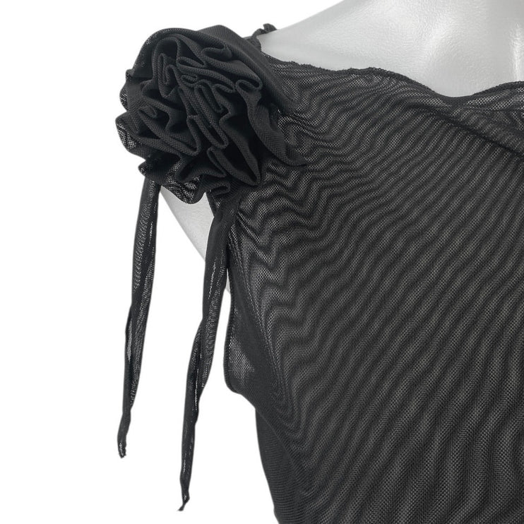 NEW Noisy May Black Mesh Sheer Rose Bow Sleeveless Cami Blouse Tank Top Size XS