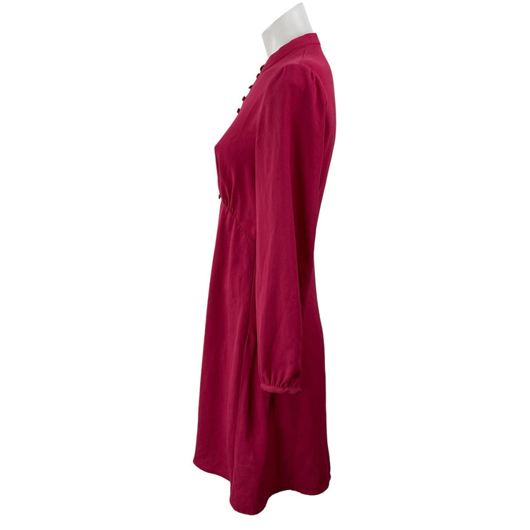 Zara Women's Fuchsia Pink Long Sleeves High Collar Buttoned A-line Mini Dress S