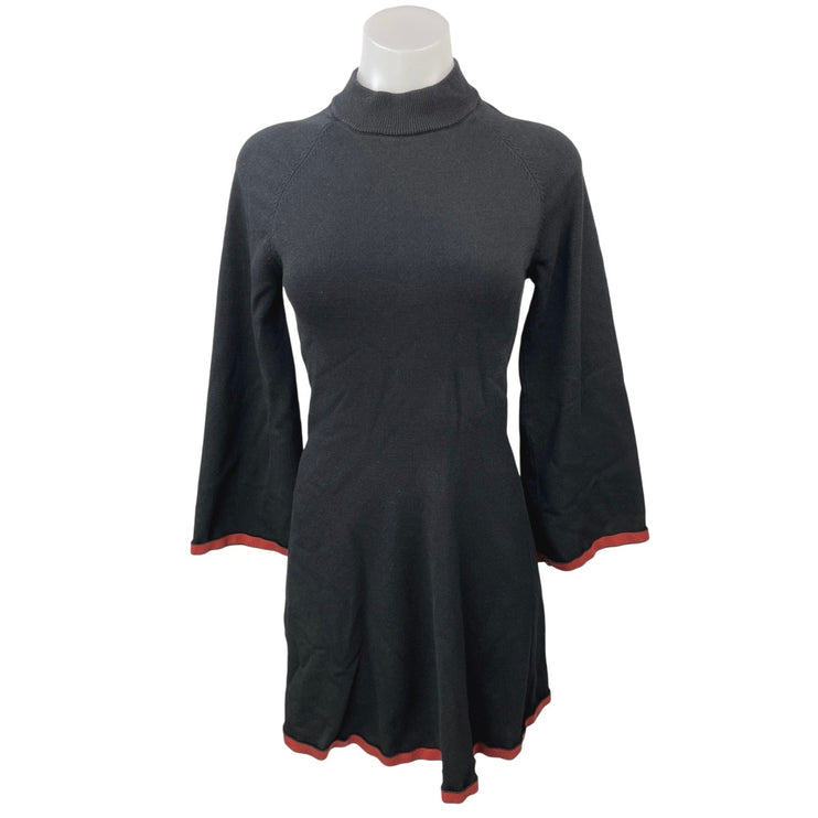 Sita Murt Black Mock Neck Long Bell Sleeve Fit & Flare A-Line Sweater Dress Sz 4