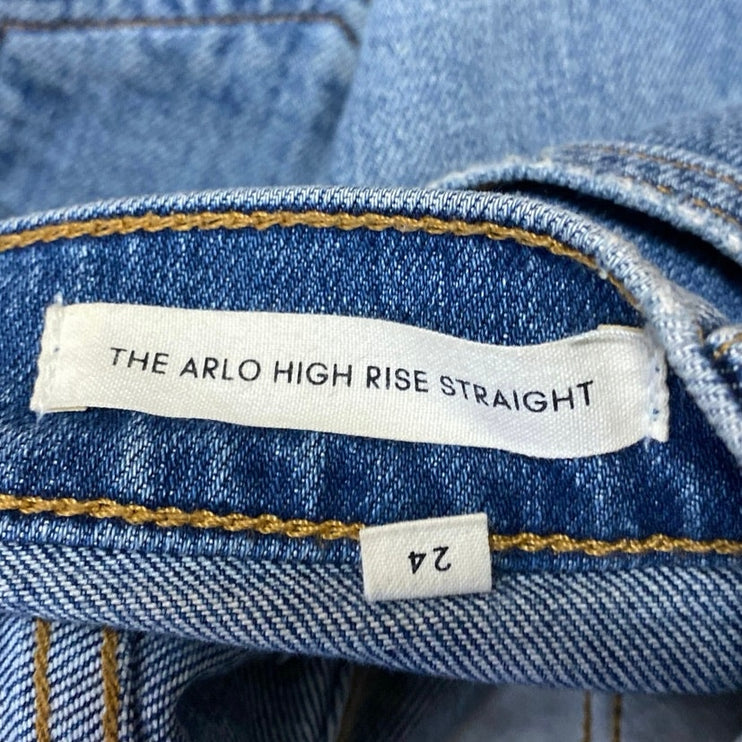 Aritzia Denim Forum The Arlo Blue High Rise Frayed Straight Denim Jeans Pants 24