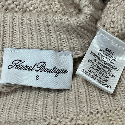 Hazel Boutique Beige Ribbed Knit Crew Neck Bell Long Sleeve Cropped Sweater S